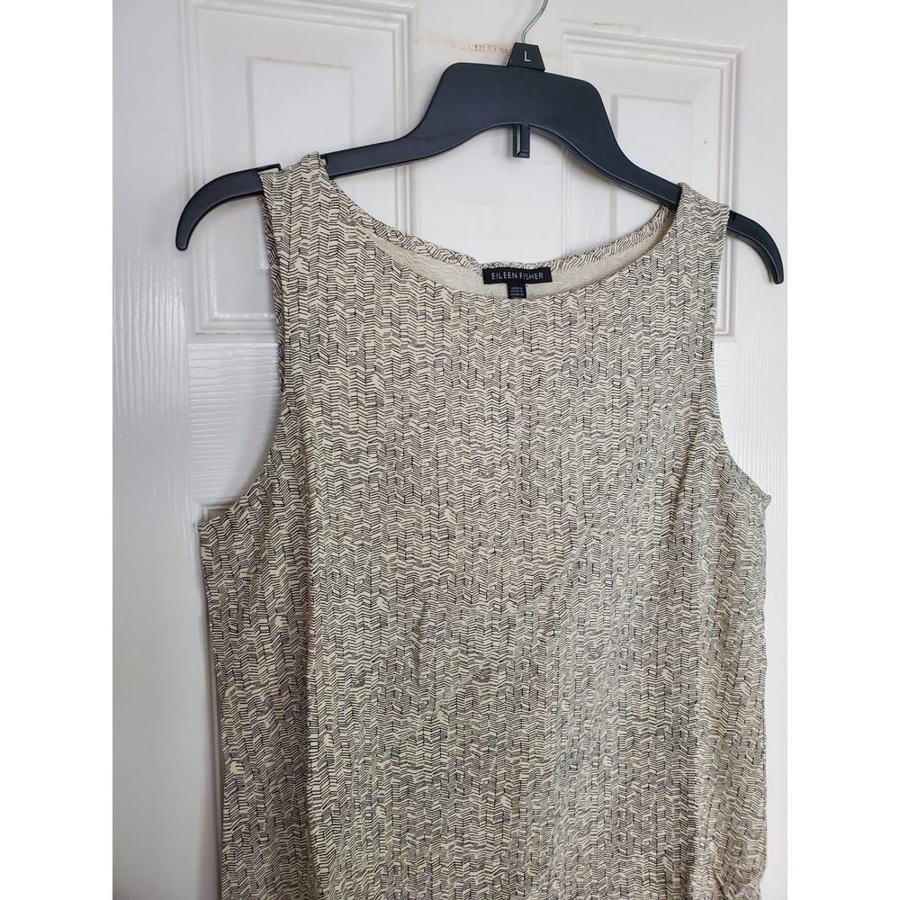 Eileen Fisher Tank Top Cream Black Geometric Chevron Tencel Rayon Shell XS